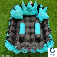 Pink Unique Newborn Baby Round Tub Bedding Set, Reversible Bed Set Cum Mattress with 3 Multi Shape Pillows for Newborn to Toddlers ( Blue& Sky Blue) - Free Size, Bottle Green/ Black, Cotton, Multipack of1, Rectangular